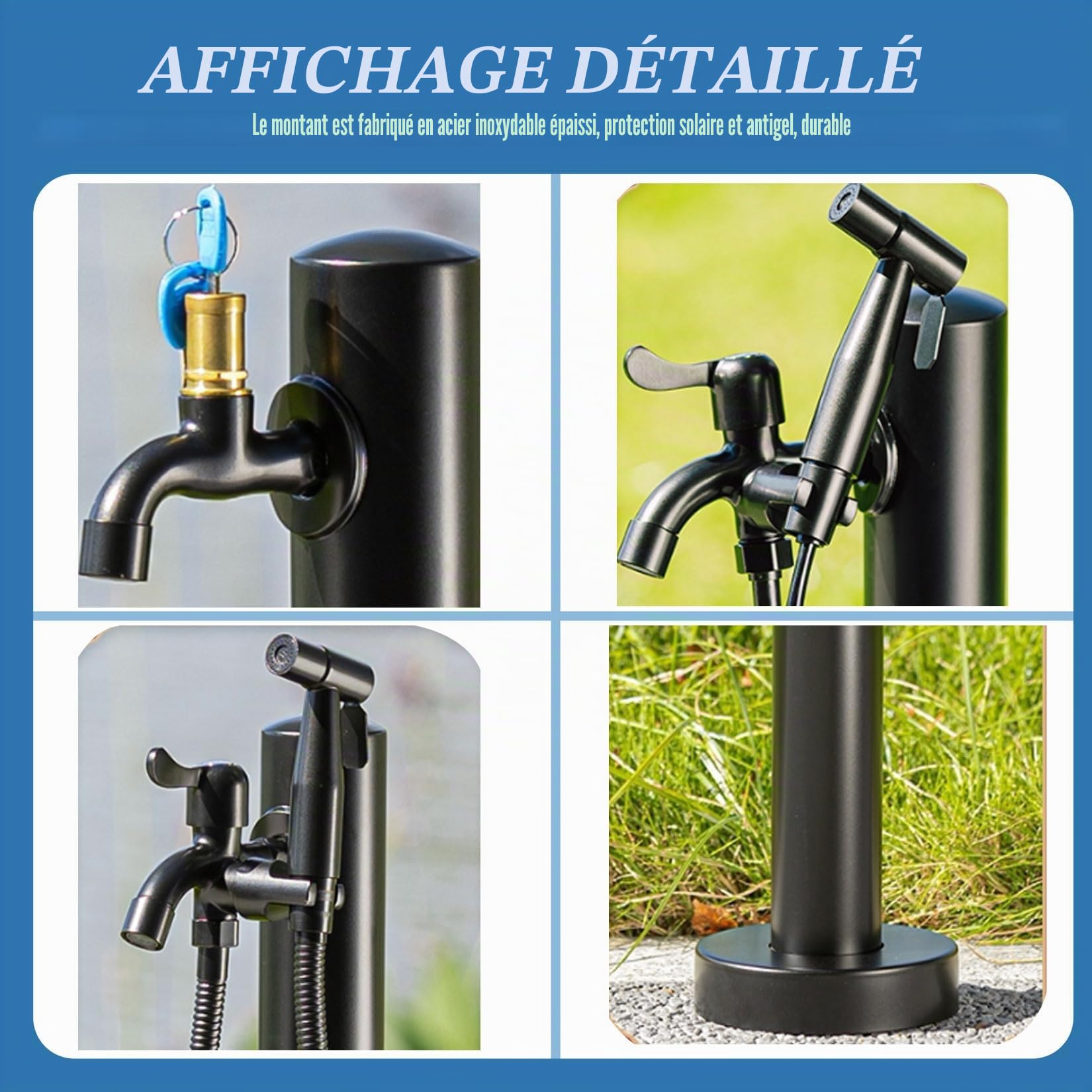 Colonne d'eau de jardin autoportante,Robinet à colonne d'eau extérieure résistant au gel,distributeur d'eau en acier inoxydable,fontaine d'eau pour terrasse,irrigation agricole 60cm Noir F