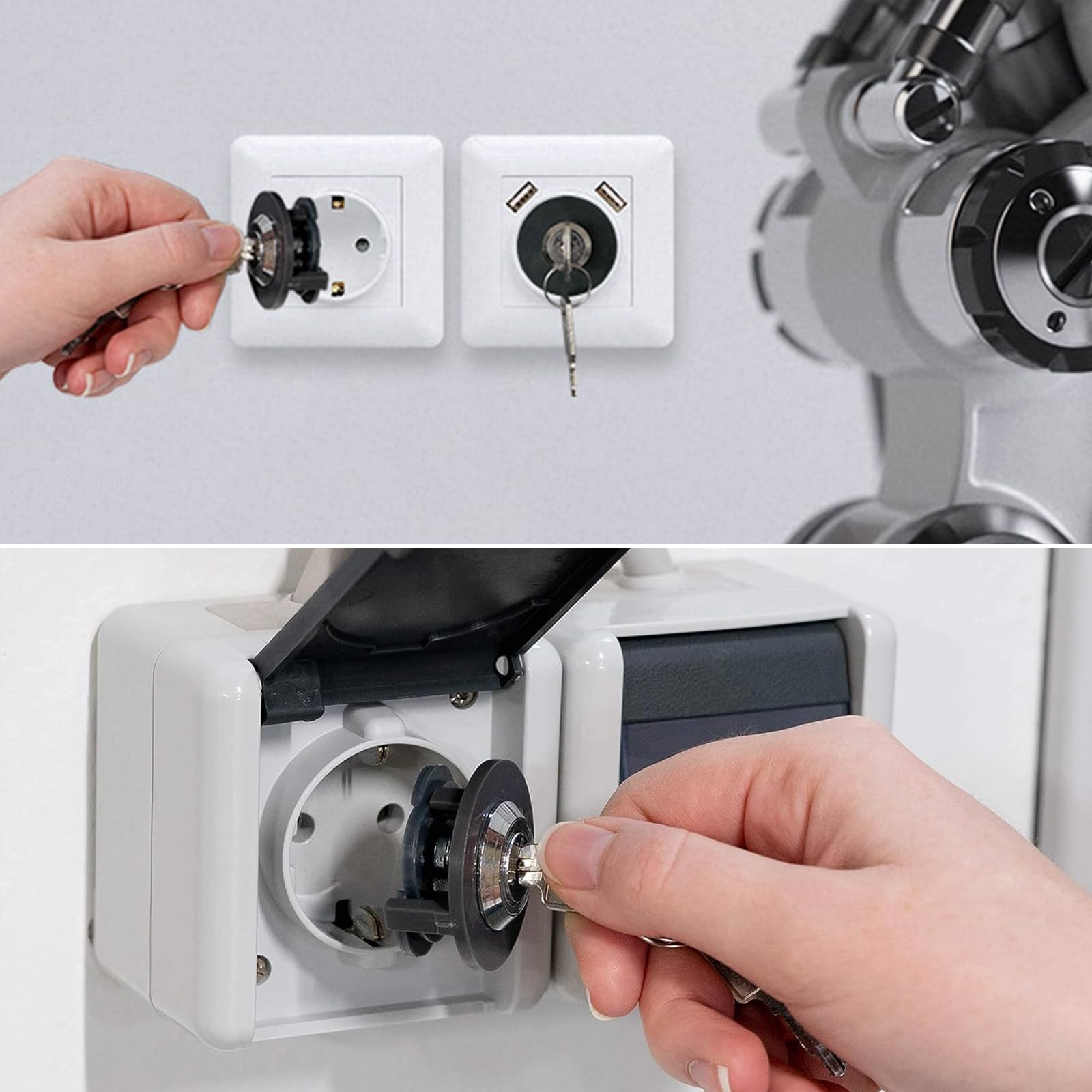 2 Pièces Verrous De Prise Électriquem, Verrou Prise Verrous Antivol Les Prises, Verrou Prise Avec Clé Pour Éviter Vol d'Électricité, Sécurité Prise De Courant Protection Contre Vol d'Énergie