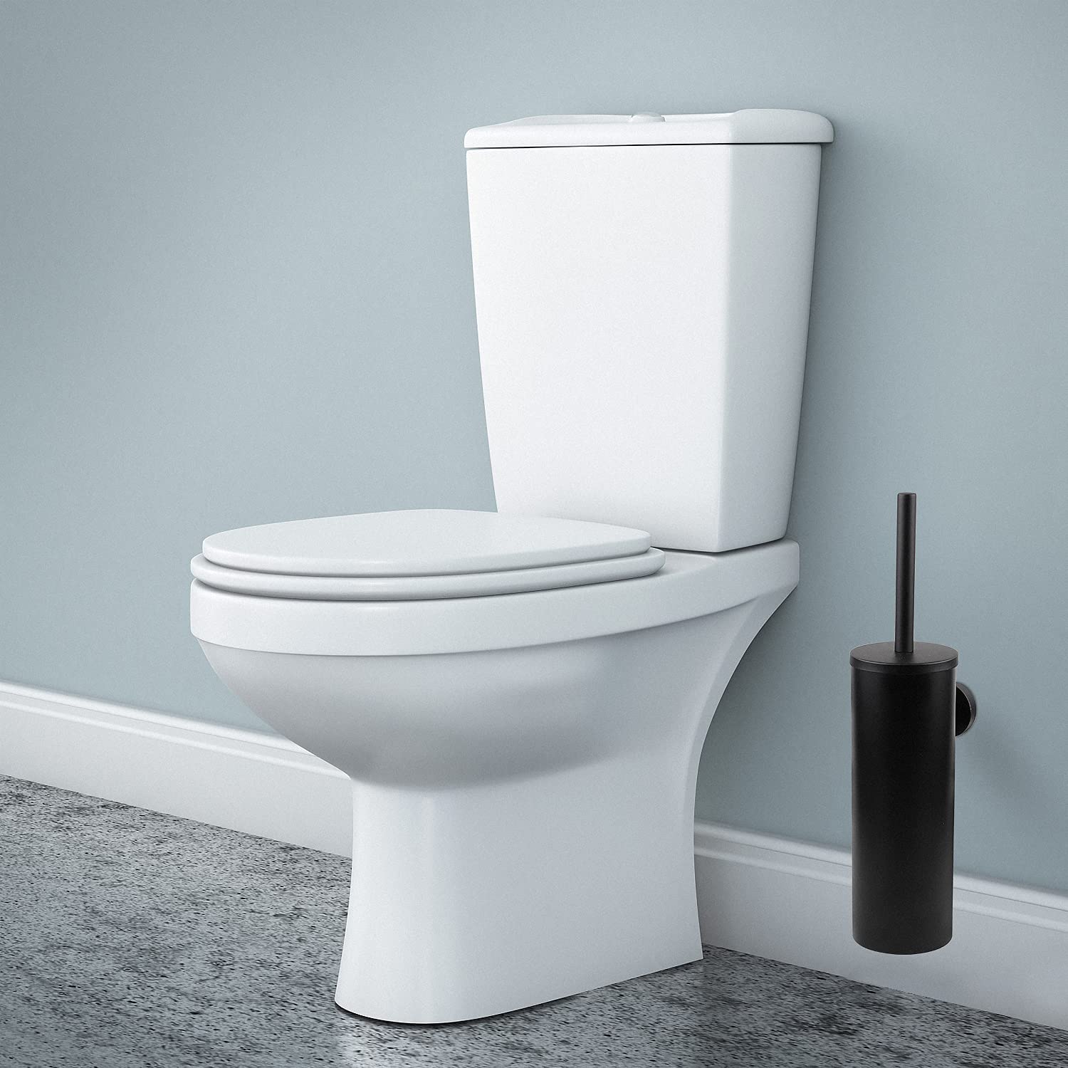 EXLECO 2Pcs Escobillas de Baño Pared, Autoadhesivo Acero INOX Escobillero para WC con Mango Largo, Protección contra Salpicaduras y 2 Cepillo (Mate Negro)