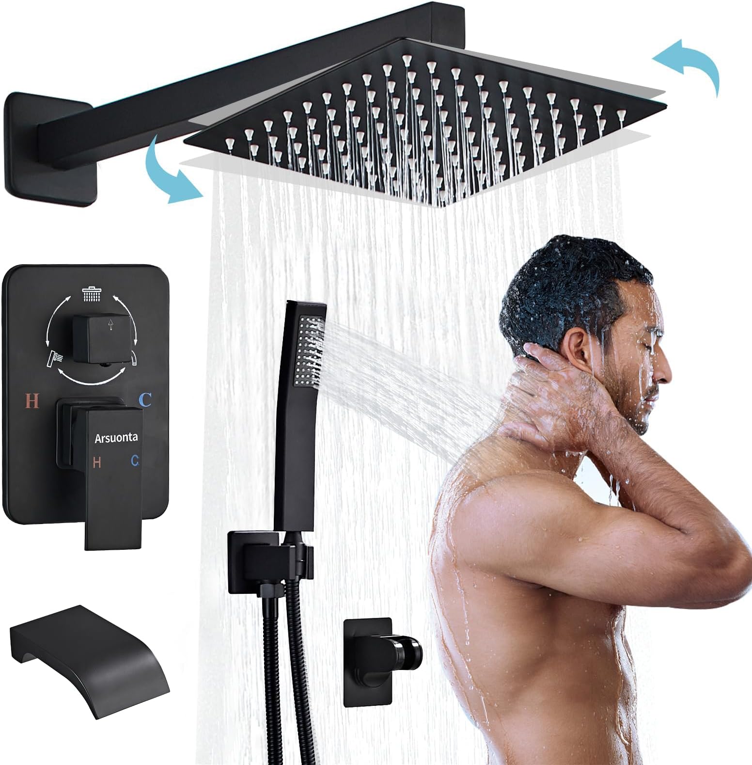 Shower Faucet Set, Shower System with 10 Inch Square Shower Head, Rain ...