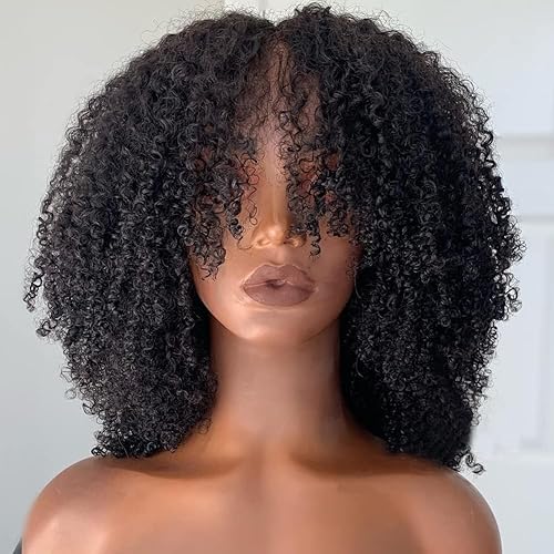 Miniatura 2 de Peluca de cabello humano rizado afro con flequillo hecha a máquina peluca superior del cuero cabelludo sin pegamento virgen brasileño afro rizado
