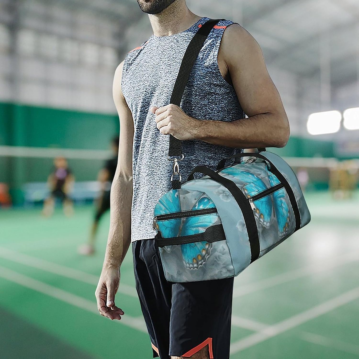 Gym Bag for Men Travel Duffle Bag Light Blue Butterfly Tote Bag Weekender Duffel Bag Weekender Bag for Sports