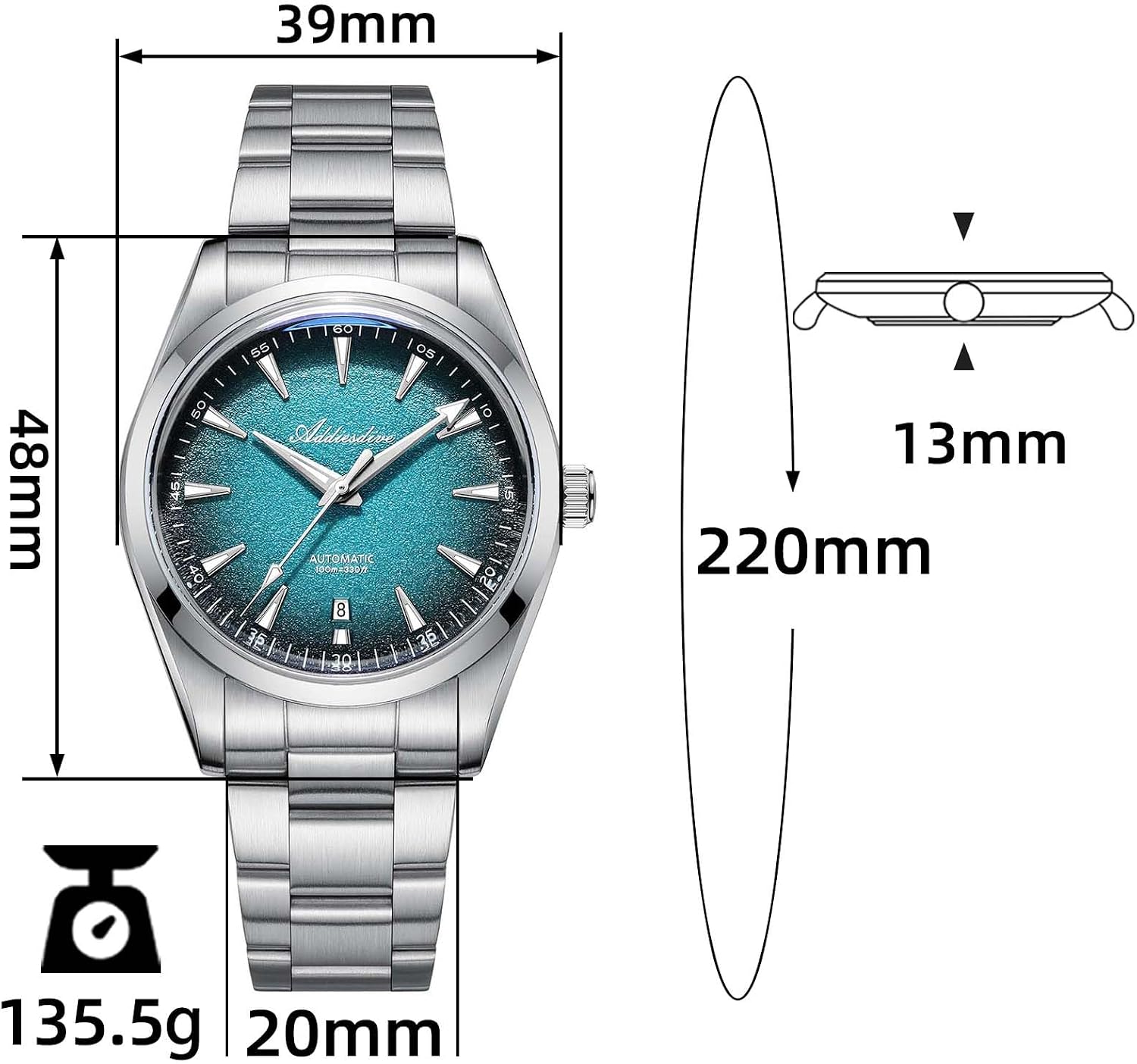 ADDIESDIVE Luxury Automatic Watches for Men 8215 Aovement Luminous 100 M Waterproof Date Display Unisex Minimalist Watch