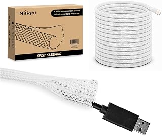 Nilight Cable Sleeve,10ft-1/4inch Cord Management Sleeves White Wire Loom
