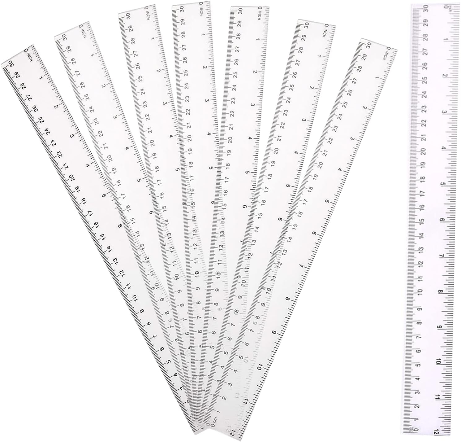 8 Pack 30cm Clear Plastic Ruler Multipack - 12 Inches Shatter Resistant Metric Ruler - Transparent Straight Measuring Tool for Student School Office
