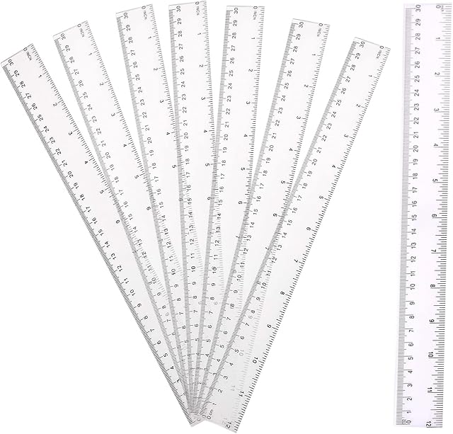 8PCS 30cm Clear Ruler 12Inch Transparent Ruler Shatterproof Straight Ruler Shatter Resistant Ruler Plastic Kitchen Ruler Scales Ruler with Inch Measuring Ruler Tool for Student School Office Supplies