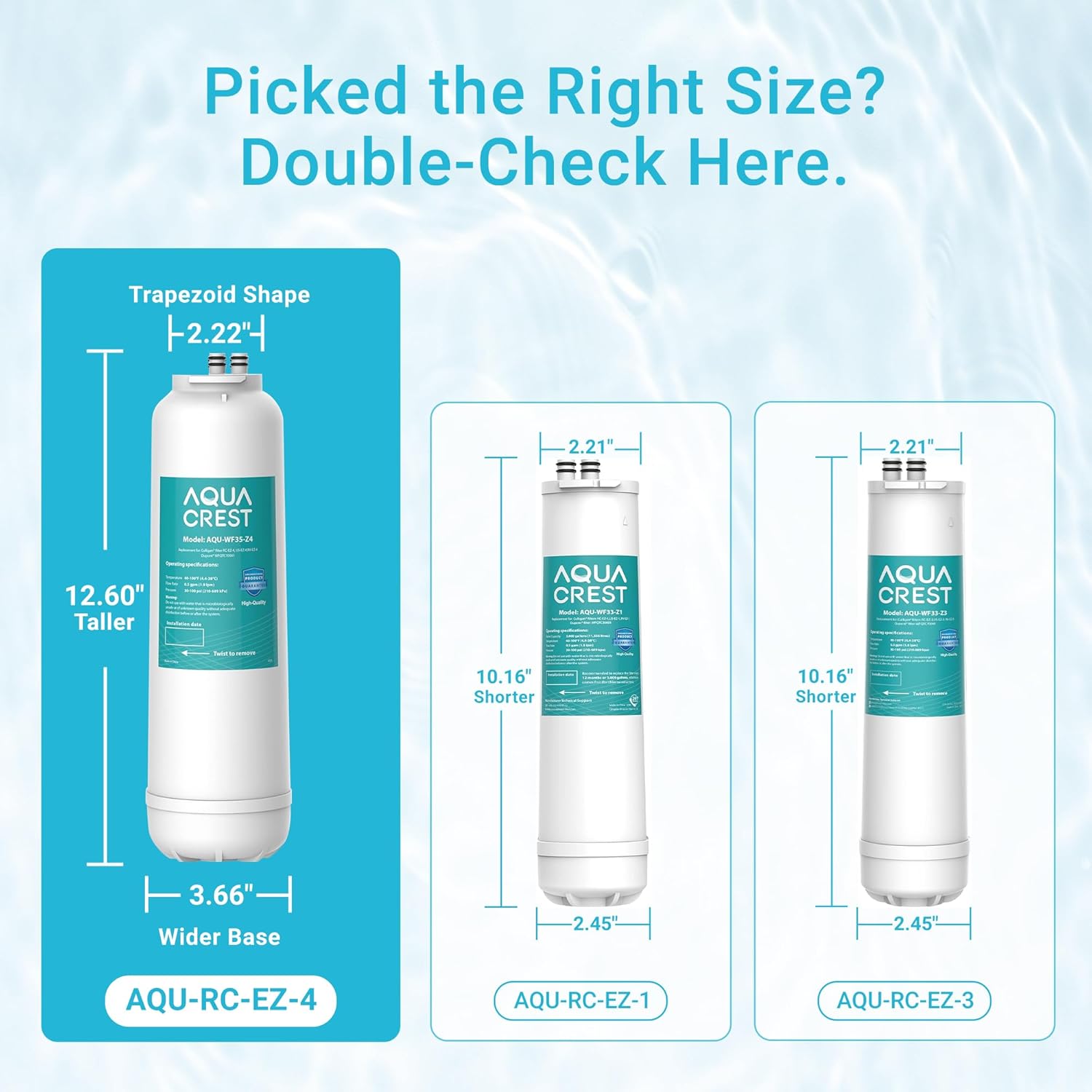 AQUA CREST RC EZ 4 Water Filter, Replacement for Culligan® RC-EZ-4, US-EZ-4, RC-EZ-3, DuPont® WFQTC30001, WFQTC70001, 3000QT Filter, 2K Gallons