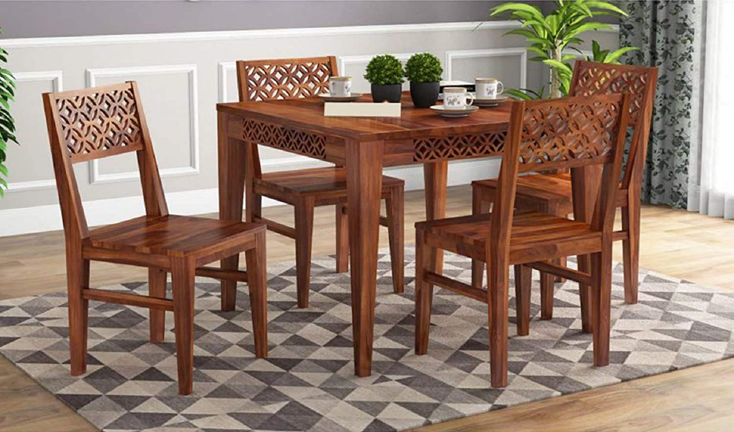 Bagari Arts Sheesham Wood Dining Table 4 Seater Set Chair | Desertcart ...