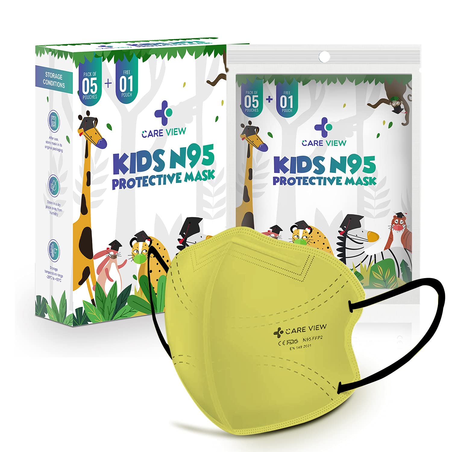 Careview Kids N95 Face Mask (Pack of 5 + 1 Free), YELLOW Color,5