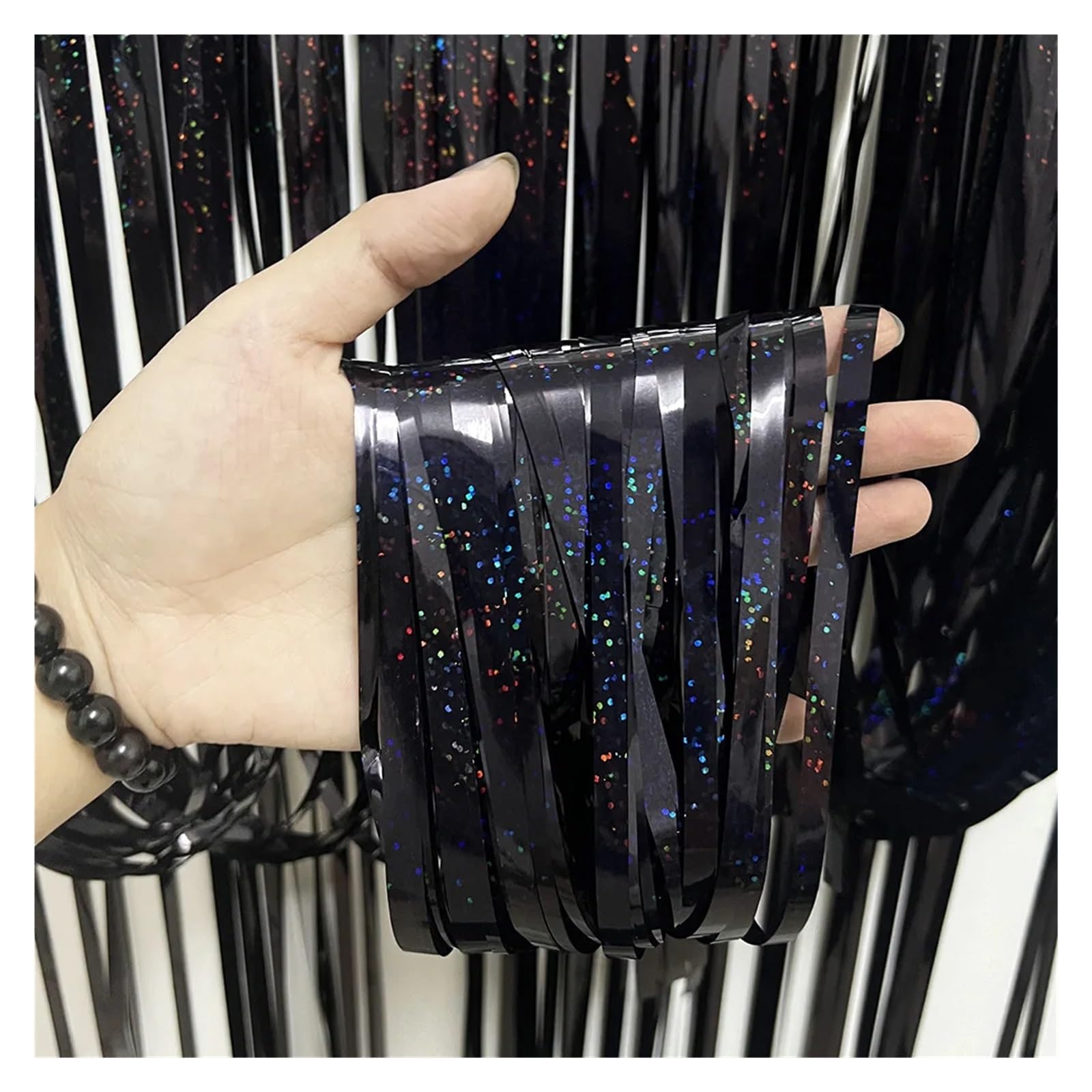 EnxJire Fringe Backdrop Curtain Tinsel Foil Fringe Curtains Photo Backdrop Streamers Curtain for Background(Color 12,3Pack-1X1M)