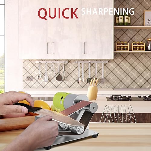 Vista 4 de Mini lijadora de banda, afilador de cuchillos eléctrico de 7 velocidades ajustables, amoladora de correa de 15 grados, lijadora de banda eléctrica