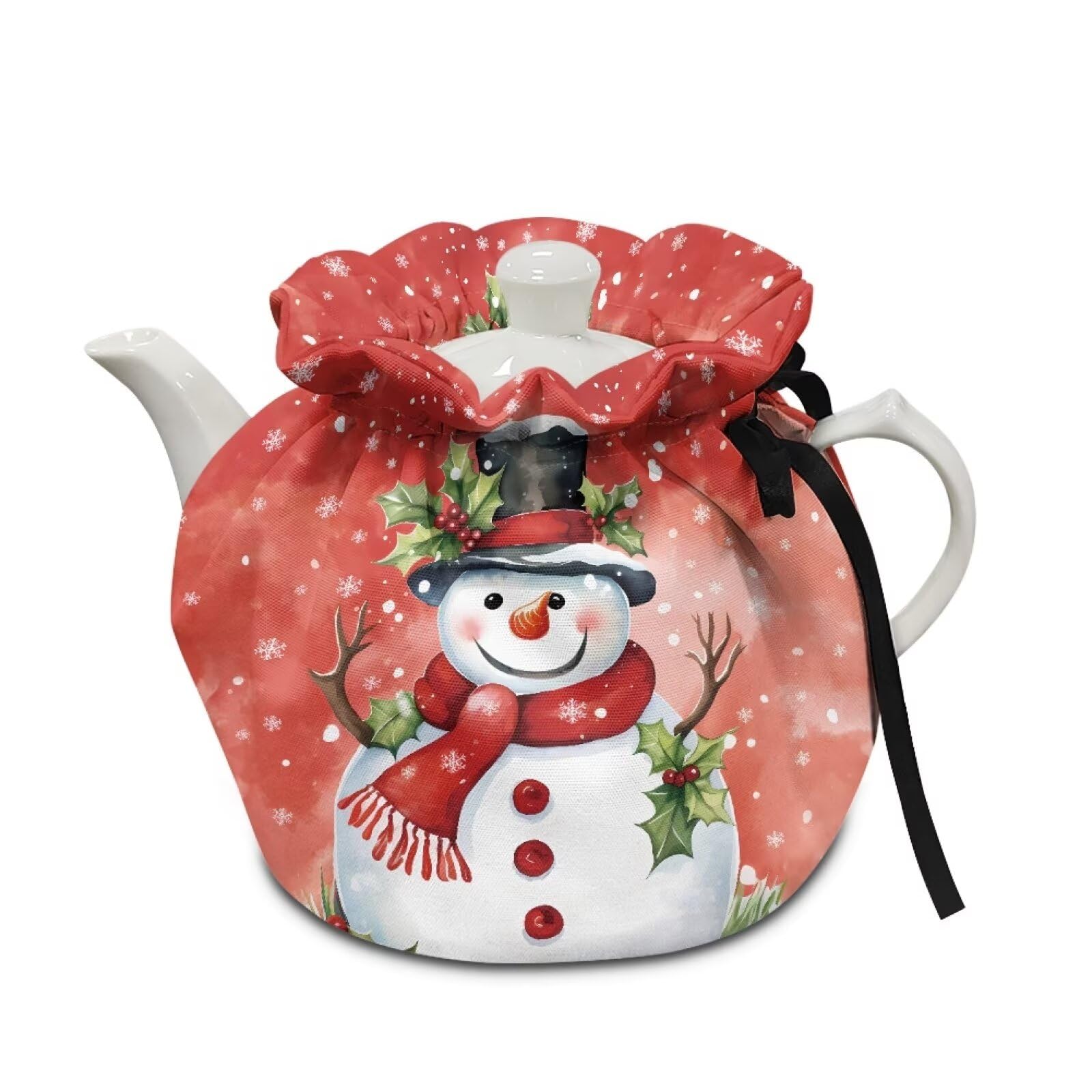 Christmas Snowmen Snowflake Teapot Cozies Breakfast Warmer Portable Easy to Clean Fabric Tea Pot Cover Insulation and Keep Warm for Home Kitchen Table St. Parik's Day Decor