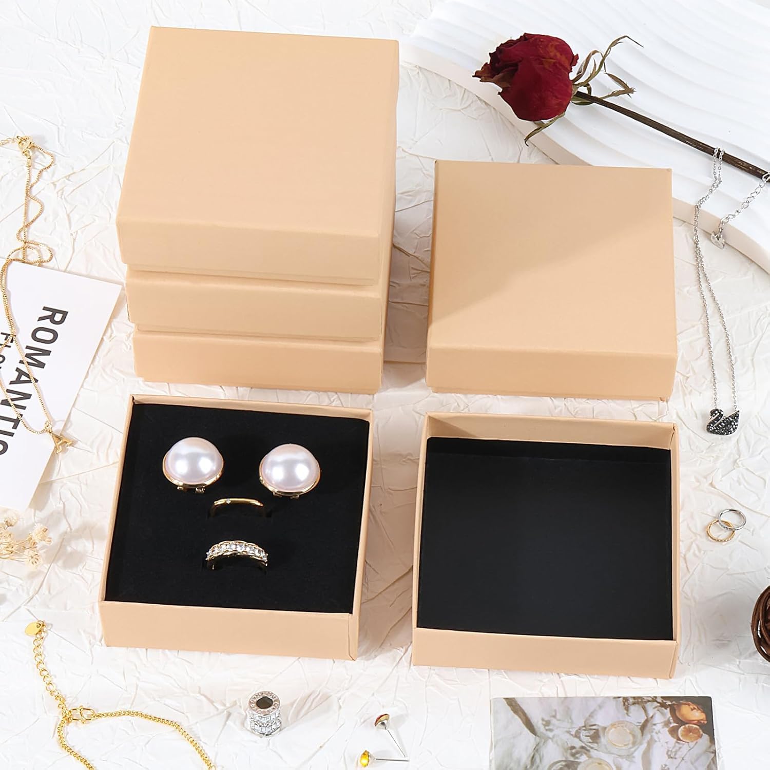 48 Pack Cardboard Jewelry Gift Boxes 3.5x3.5x1 Inch Bulk Jewelry Packaging Small Jewelry Box with Lids for Necklace Ring Bracelet Earring(Brown)
