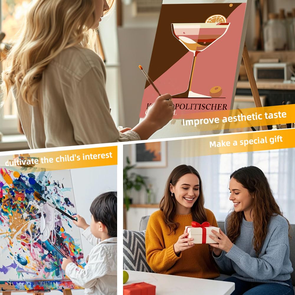 HSYWSH – Lot De 6 Kits Peinture Par Numéro Cocktail – Toiles 20x30 Cm, Pinceaux Et Peintures Acryliques – Pour Adultes Et Débutants (Couleur 1)