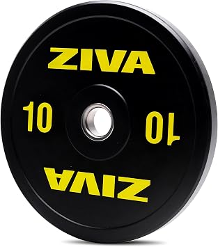 ZIVA Rubber Bumper Weight Plate - One Piece 10 lbs. Strength Training Plate - Fits 2 Olympic Bars - Precision-Calibrated Iron Weight, Ultra Durable Premium Virgin Rubber Coating - Low Bounce