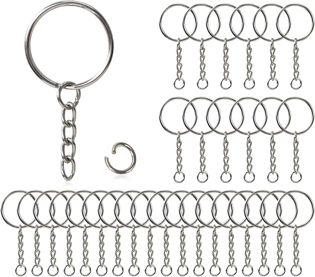 Redamancy Keychain Rings, Key Ring Hoops, 30pcs Keyring Chain and 30pcs Open Jumper Rings, 2,5cm Key Ring Hoops with Chain for Home Keychains, Lanyards, Gifts and Other Crafts Jewelry Making