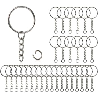 Redamancy 60 Piece Key Ring Set Key Rings Chain 30 Pieces Key Ring with Chain 30 Pieces Open Jump Rings Key Ring for Keys Crafts DIY Jewellery Making