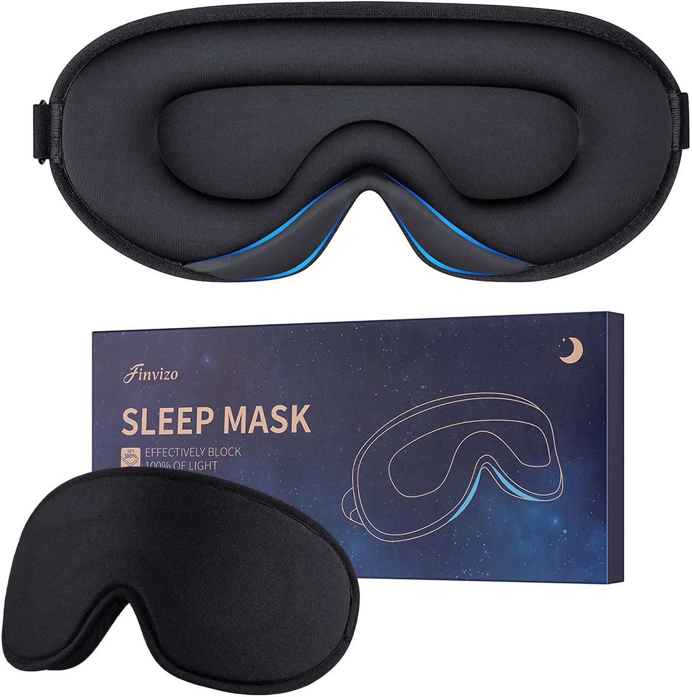 Finvizo Sleep Eye Mask for Women Men- Soft Foam Comfortable Sleeping Mask, Eye Cover Blindfold at Night Block Out Light Eye Shade Cover for Travel Yoga Nap, Black