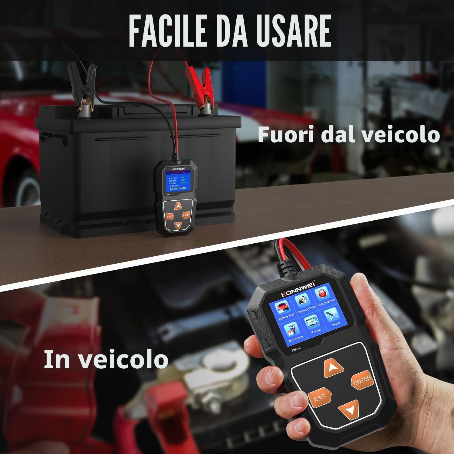 KONNWEI KW218 Tester per Batteria 6V 12V, Tester Carico Digitale 100-2000 CCA per Auto, Camion, Marina, Moto, SUV, Barca - Strumento di Test Alternatore