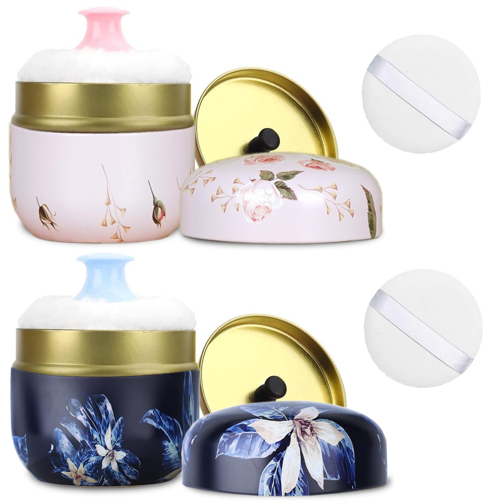 SHIMIDO Körperpuderquaste und Behälter, 8 cm, tragbarer leerer Körperpuderbehälter für Babys, Damen, loses Staubpuder, Puderbox mit Deckel für Bad, Reisen und Zuhause (alte Zeit und dunkle Nacht)