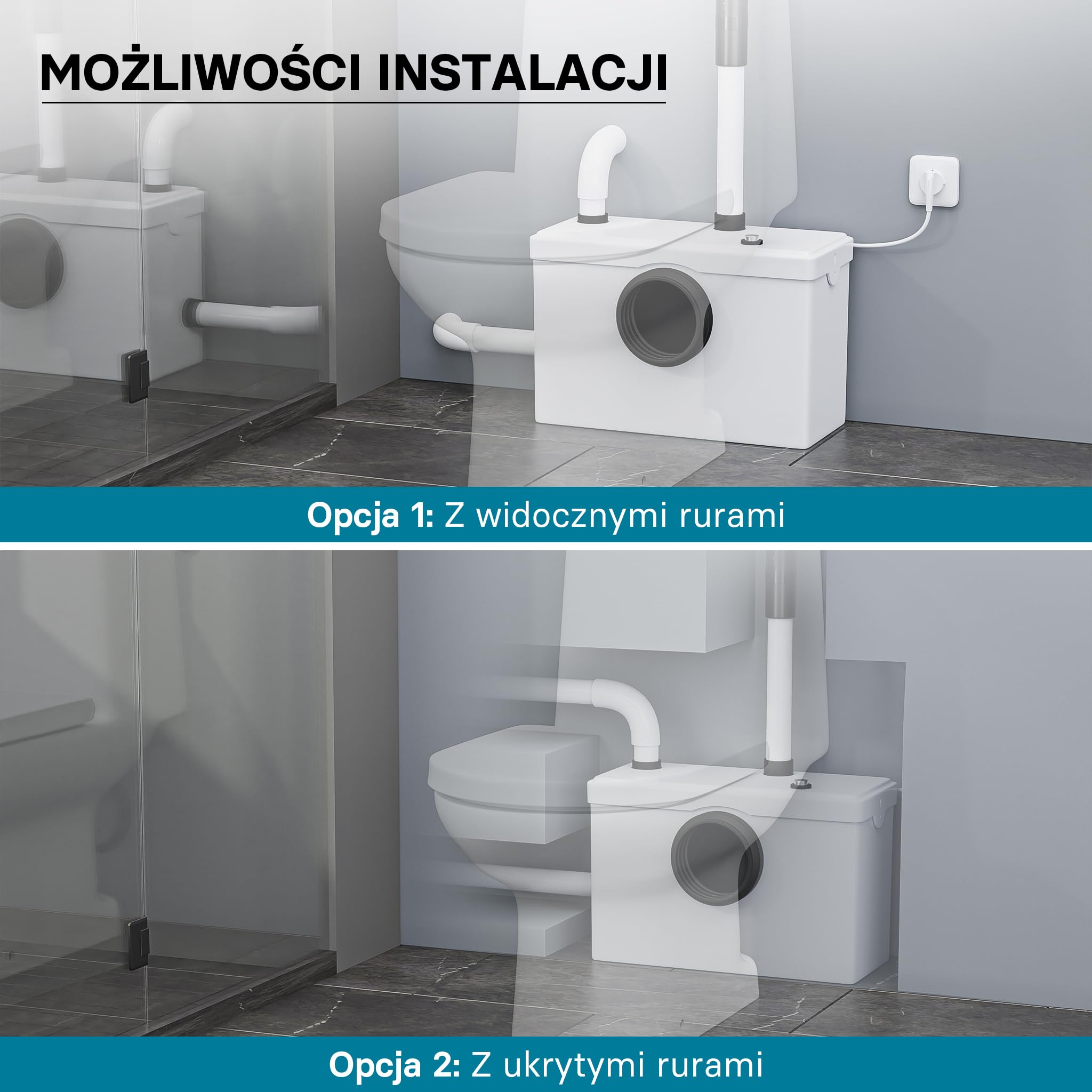 Wiltec Mała pompa ściekowa 600 W z rozdrabniaczem, wysokość podnoszenia 10 m, 3 wloty, do WC i prysznica