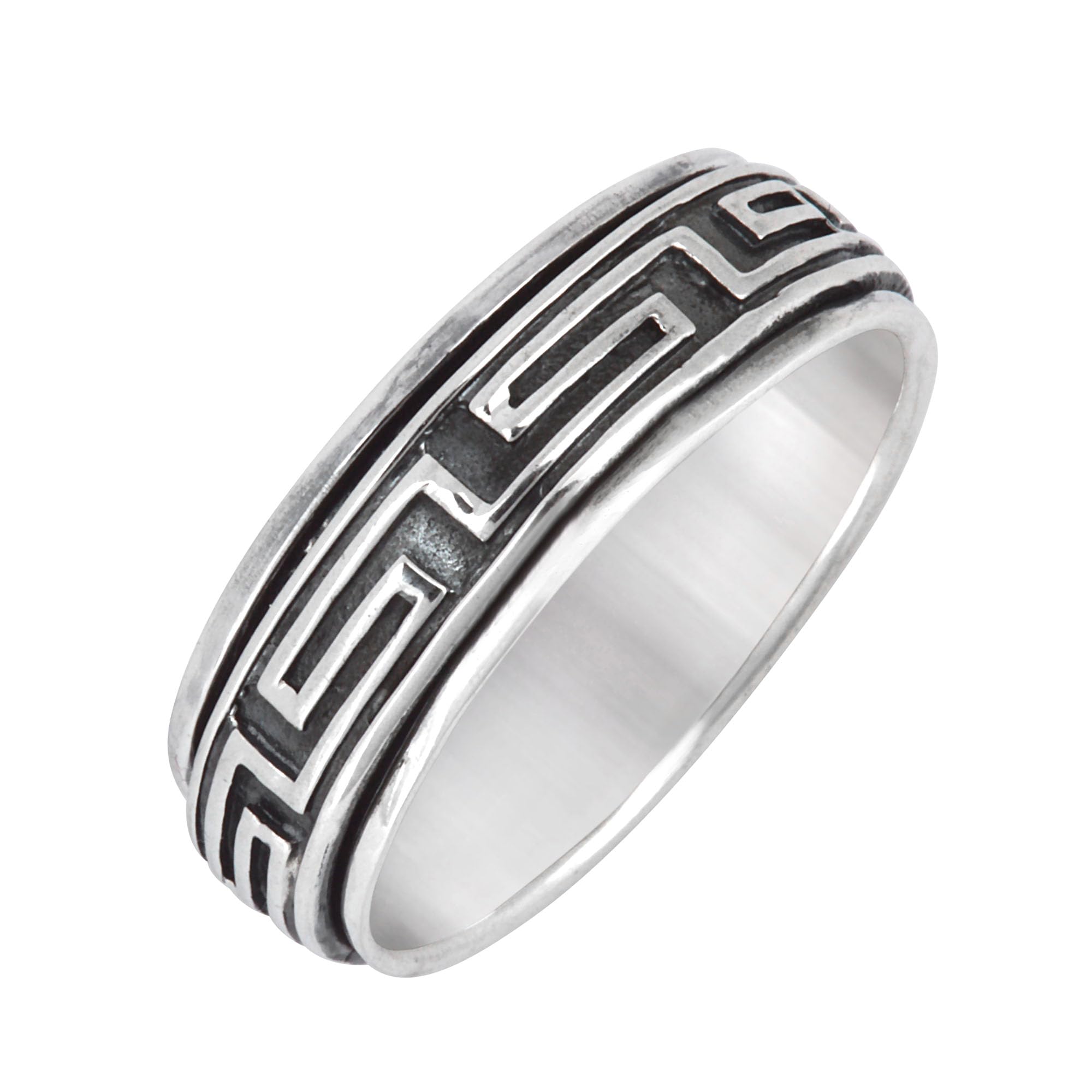 Silverly Anillo Giratorio de Banda Ancha de Plata de Ley con Clave Griega para Hombre | Anillo Fidget en Plata 925 para Mujer | Joyas para Aliviar el Estrés | Anillos Modernos de Borde Plano y Grueso