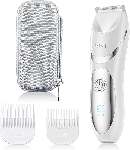 ANLAN Afeitadora eléctrica impermeable IPX6, recortadora de bikini recargable con pantalla LED, peine de 0.000 in para piernas, axilas, piel