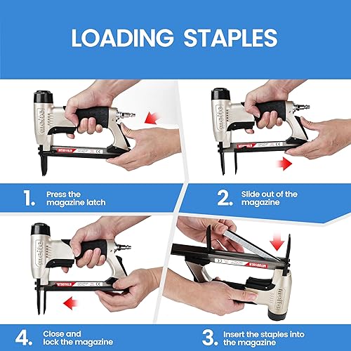 Miniatura 8 de meite MT8016LN - Grapadora neumática para tapicería, calibre 21, serie 80, corona de 12 pulgada, 14 a 58 pulgadas de longitud, pistola grapadora de