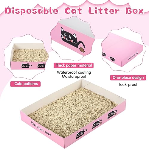 Miniatura 10 de Paquete de 30 cajas de arena desechables para gatos, bandeja de papel plegable para gatitos de 13.8 x 10 x 2 pulgadas, caja de cartón pequeña