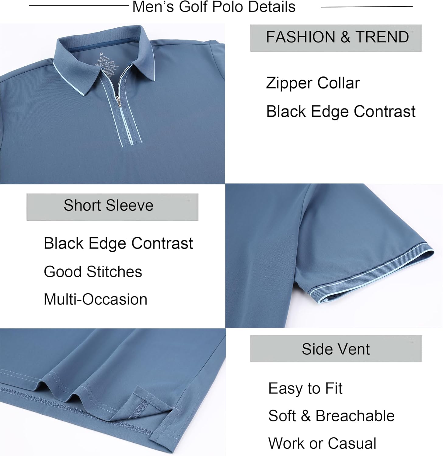 Alex Vando Men’s Golf Shirt Quick Dry Stretch Performance Zip Short Sleeve Polo Shirt