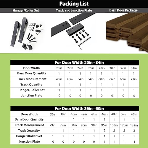 Miniatura 9 de HOMACER Tamaño de la puerta 42 pulgadas de ancho x 96 pulgadas de alto x 1-38 pulgadas de profundidad. Puerta de granero de madera de pino simple