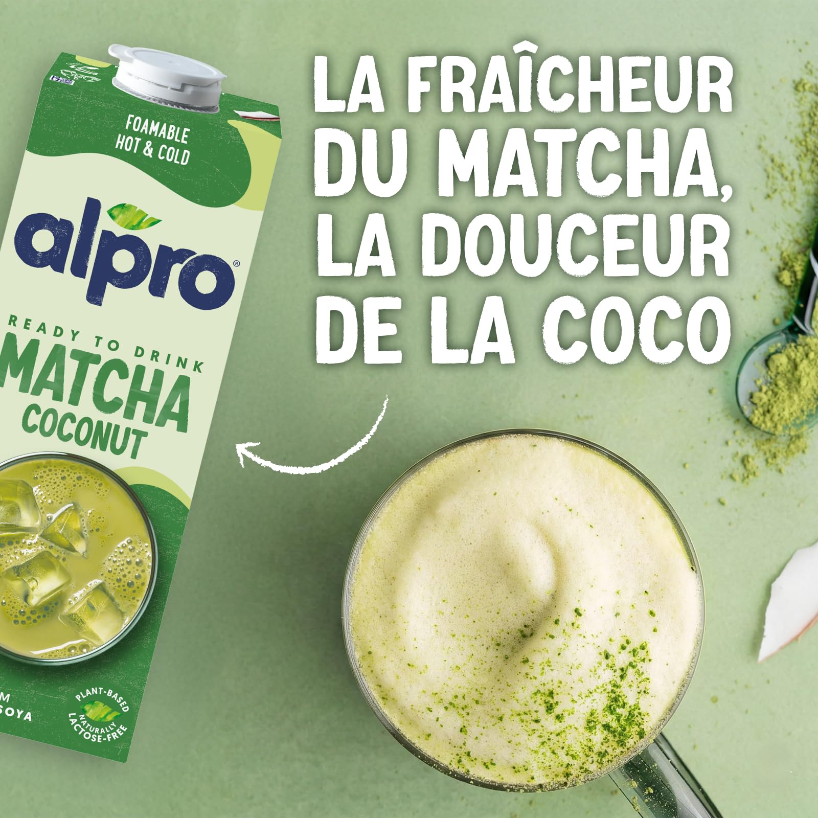 Alpro - Boisson Végétale - Matcha Coco - 1L - Lot de 8x1L