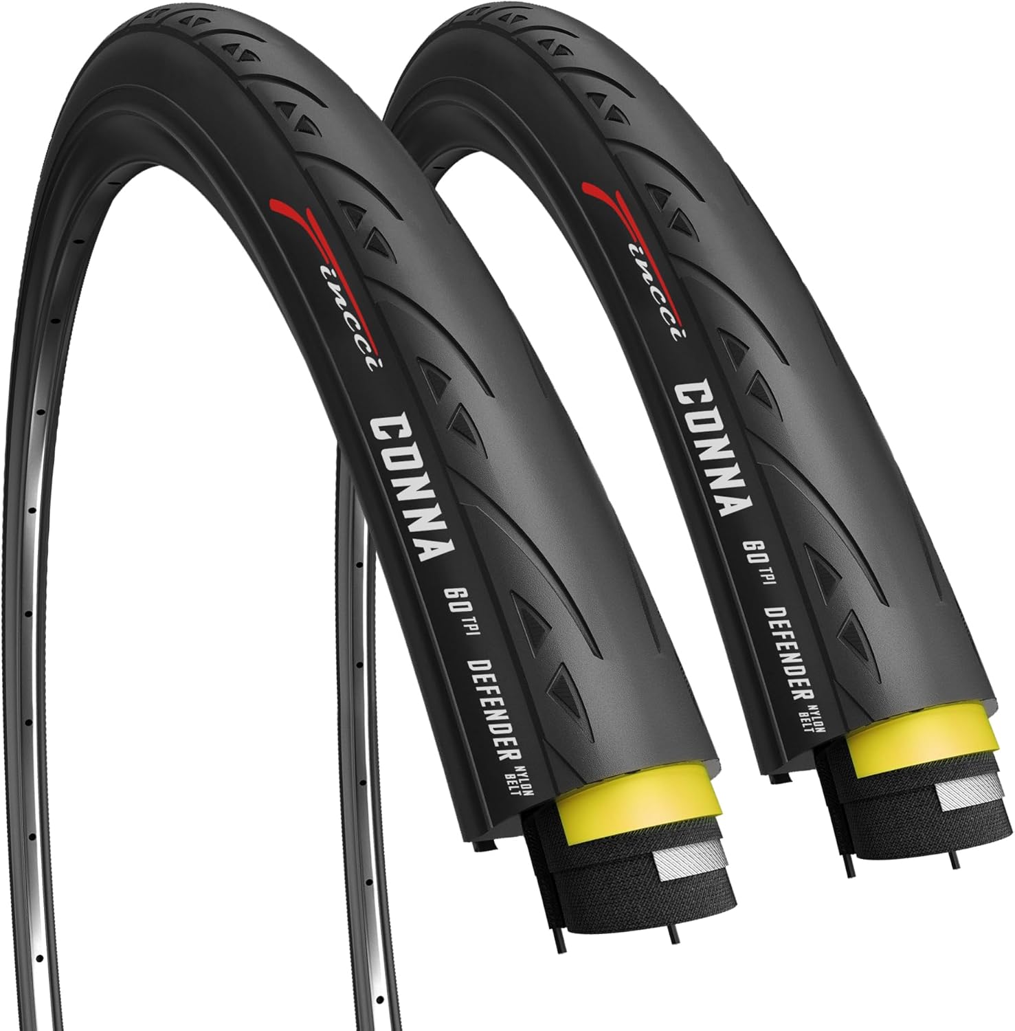 Fincci 700x25c Tire - Road Bike Tires 25-622 with 1 mm Nylon Anti Puncture - Black 700c Bike Tire Puncture Proof with Kevlar for Racing