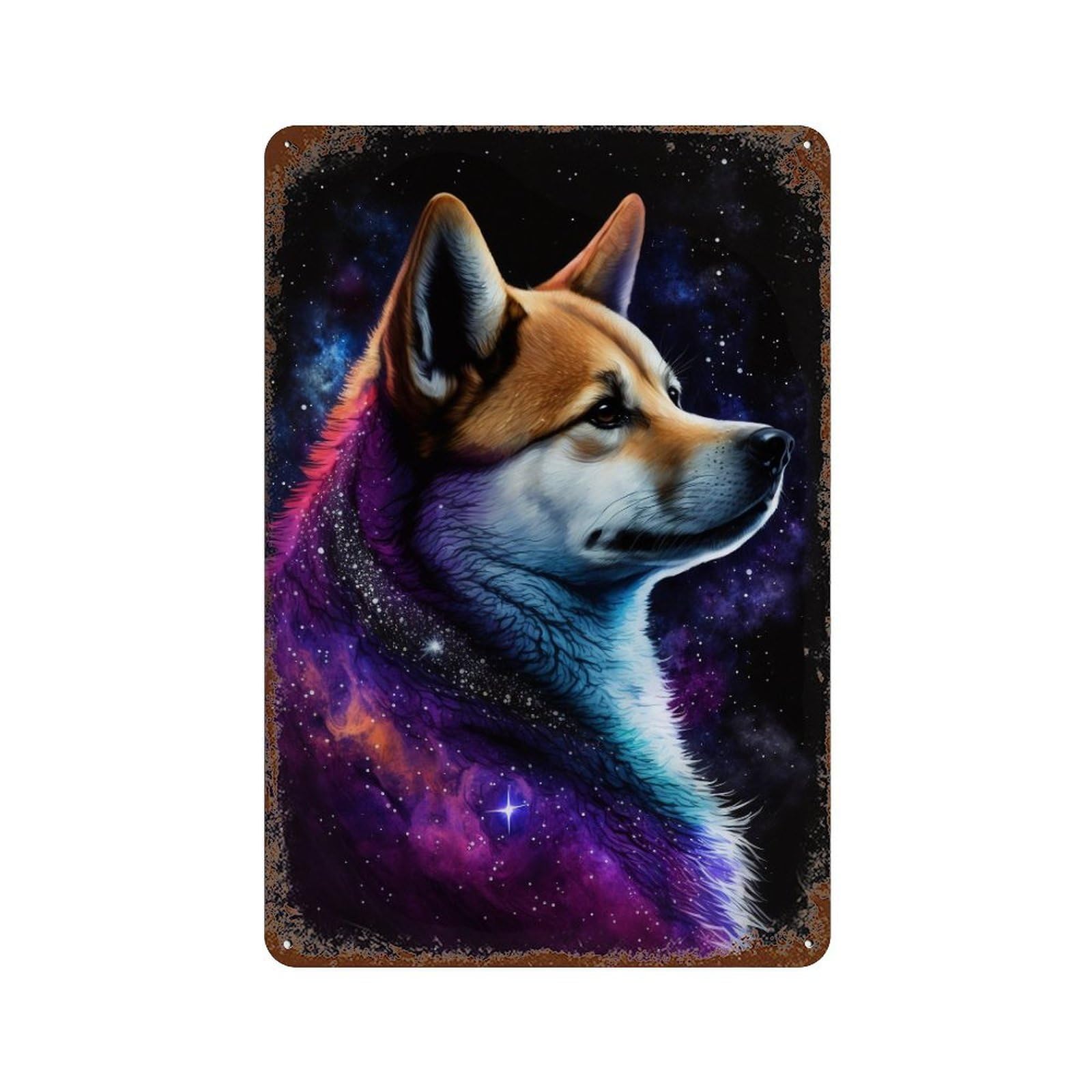 Galactic Wolf Portrait -3 Aged Metal Wall Plaque 11.8"x7.9", Ideal for Patio, Garden Room And Bar Decor