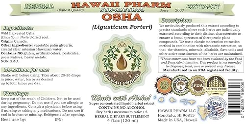 Miniatura 2 de OSHA - Extracto líquido sin alcohol, OSHA (Ligusticum porteri) Suplemento herbario natural de glicerita de raíz seca, Hawaii Pharm, EE. UU., 2 x 2