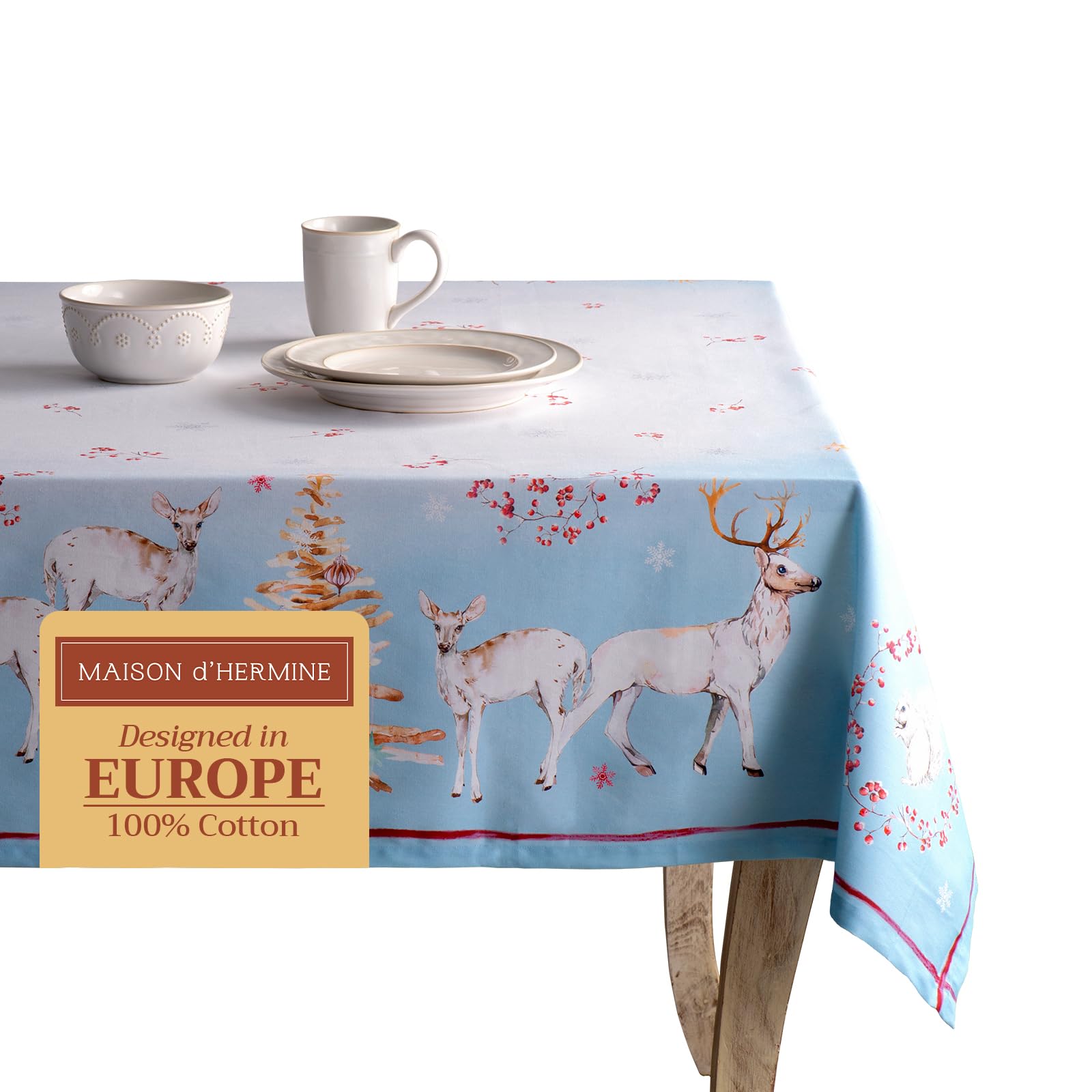 Maison D' Hermine Fairytale Forest 100% Cotton Tablecloth For Kitchen Dinner Table Top Party Decoration Weddings Thanksgiving Christmas (Rectangular, 140 X 180Cm)
