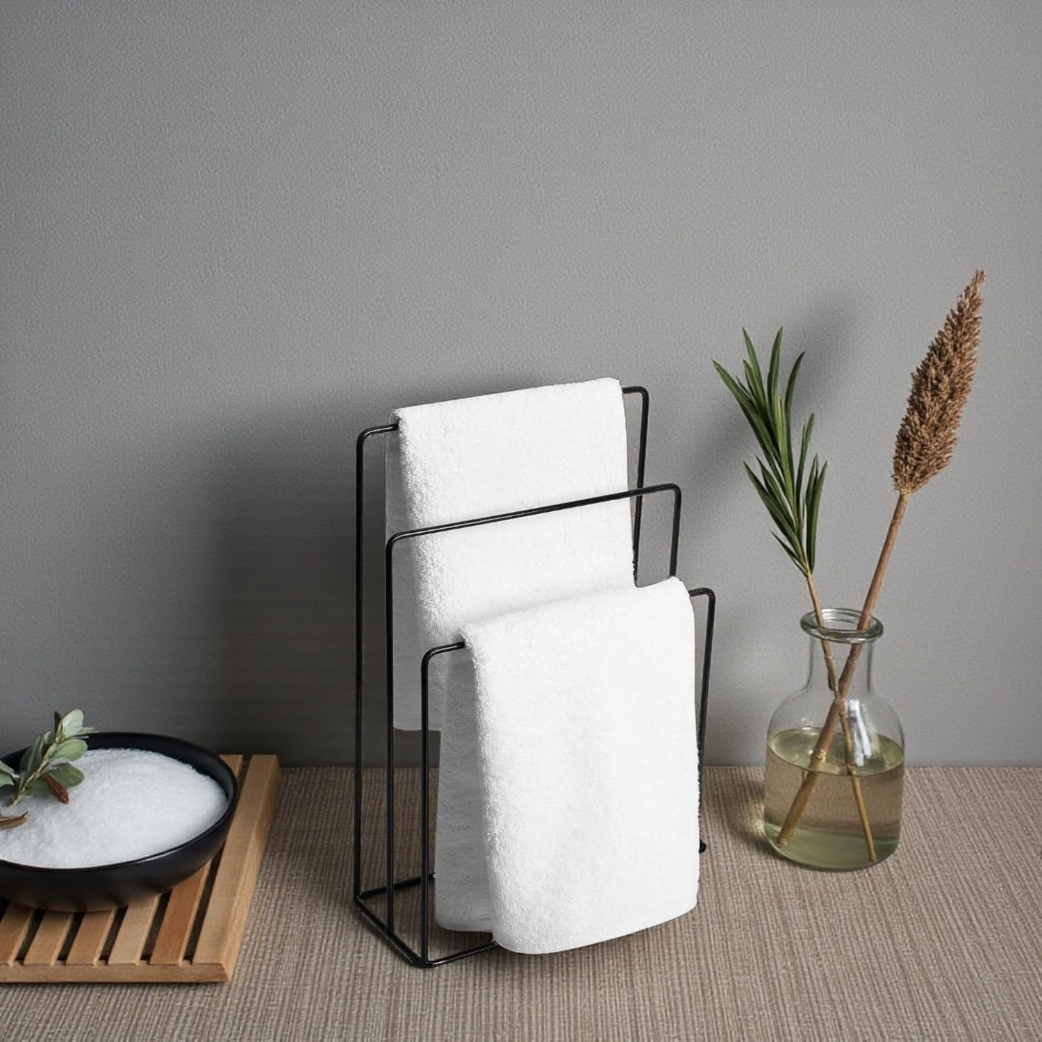 Stand Wallah® Hand Towel 03 Tier Metal Stand for Bathroom and Kitchen Sink | Countertop Washbasin Standing Towel Holder | Towel Rack for Bathroom or Kitchen, PVC Coated Black Finish, Minimalist Style-image-16