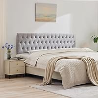 Vista 15 de Kingfun Cabecera tapizada para cama individual con diseño moderno de botones, cabecera ajustable de madera maciza, cabeceros acolchados de tela