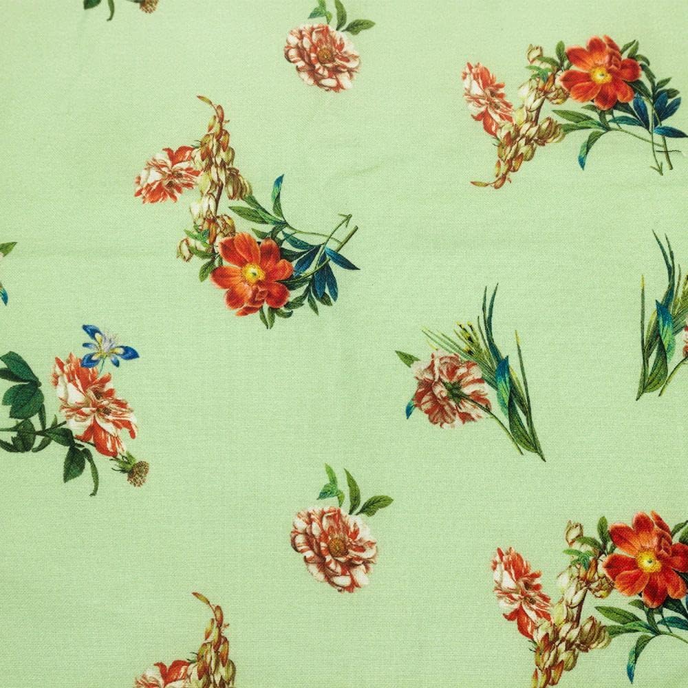 Carnation and Tropical Greens Design 100% Cotton Quilting Fabric by The Yard (Red, Orange, Yellow, Green)