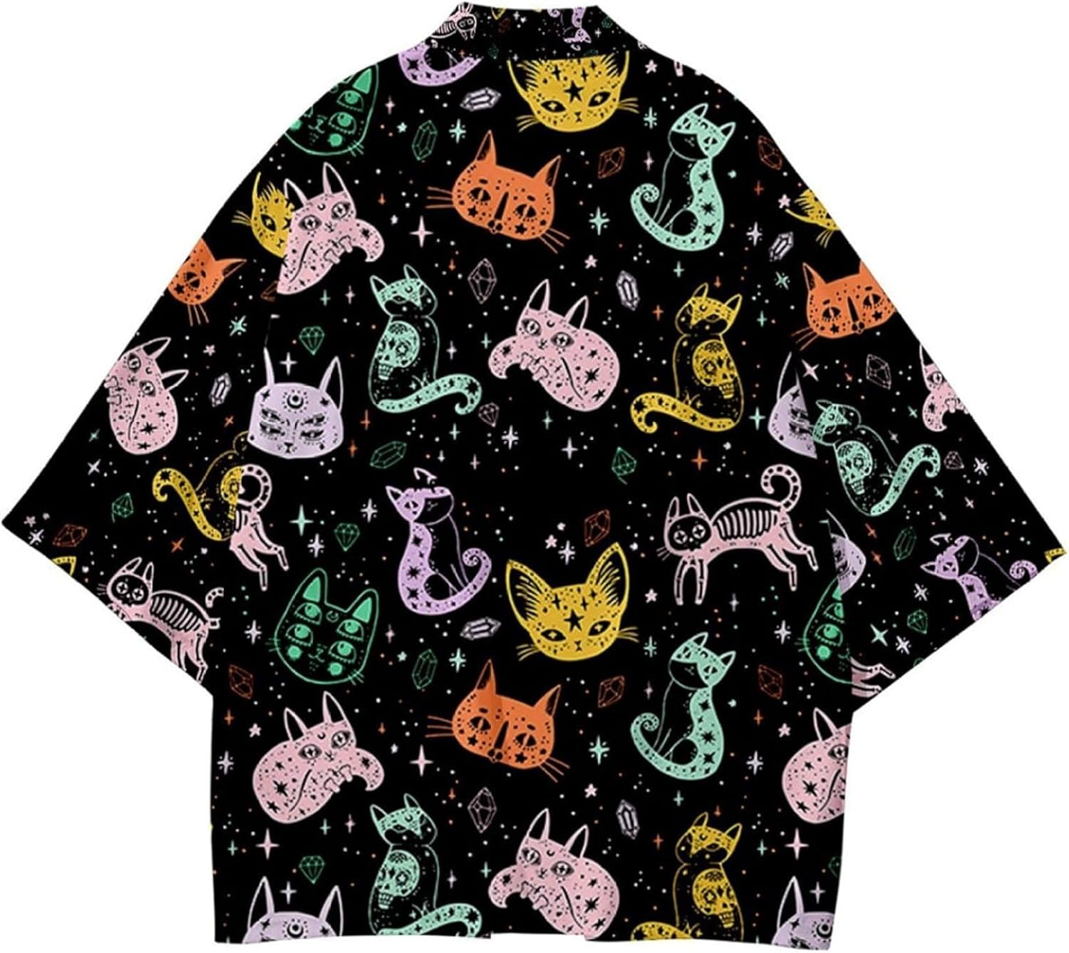 ANGAGU] アロハシャツ メンズ 和式パーカー 夏用シャツ ねこ柄 猫 プリント 甚平 羽織り