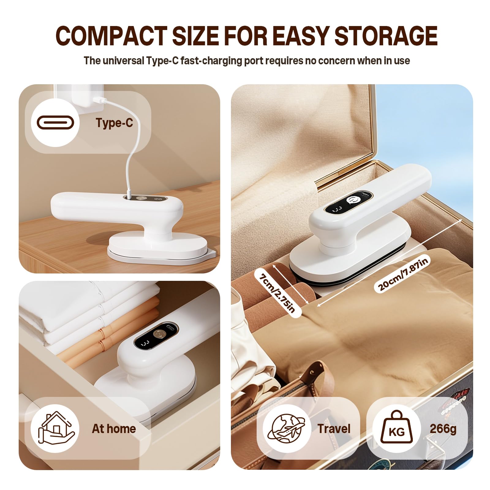 auvstar Plancha de Ropa Sin Cables para Viaje con Batería 4000mAh,Mini Plancha Portátil con 3 Niveles de Temperatura,Recargable USB-C,Ultra Ligera para Negocios,Camping y Hogar