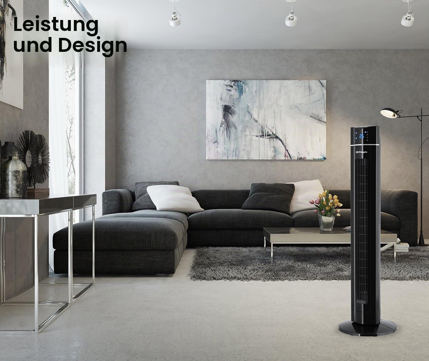 Orbegozo TWM 1009 - Turmventilator mit Fernbedienung, ionisch, 60 W, drei Stufen, Fach für Essenzen, vorderes LED-Paneel, Schwarz