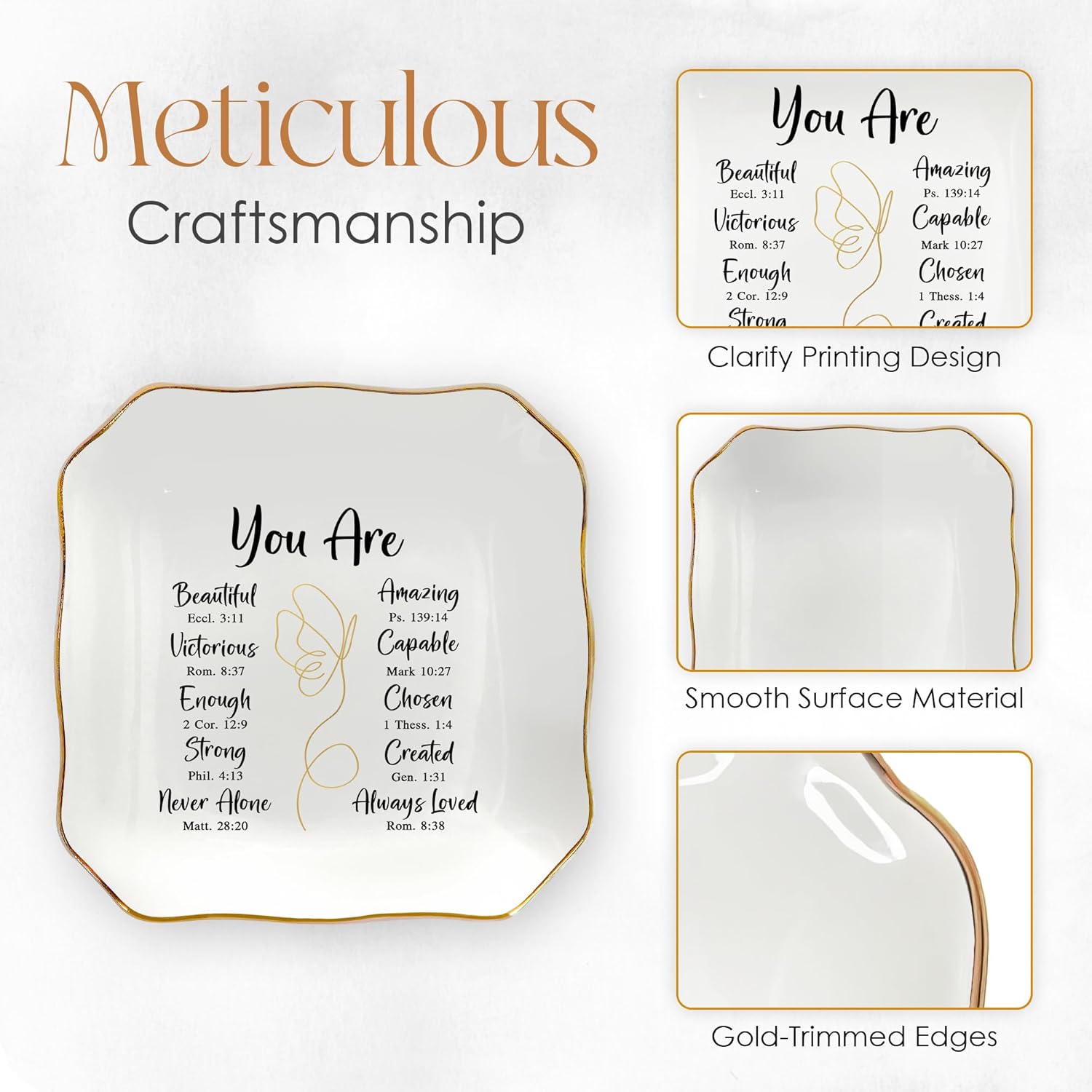 OASSIE Christian Gifts for Women Faith - You Are 4"x4" Ceramic Jewelry Dish Tray - Appreciation Inspirational Catholic Birthday Gifts for Women Friends, Wife Present Ideas, Trinket Dish Jewelry Tray - Image 4