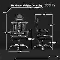 Vista 3 de Yaheetech Gaming Chair, Computer Office Chair with Headrest and Massage Lumbar Support, Height Adjustable Ergonomic Chairs with Swivel Seat, Full