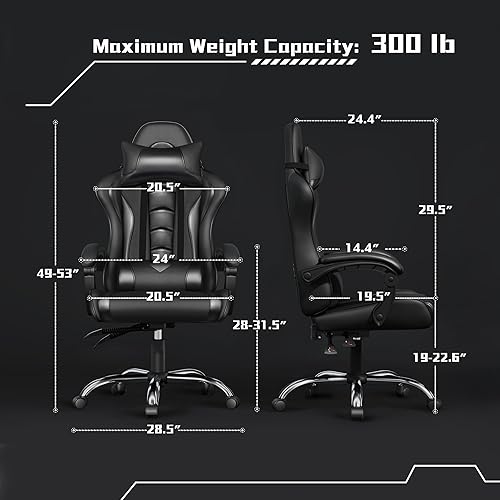 Miniatura 3 de Yaheetech Silla para videojuegos, silla de computadora con reposacabezas y soporte lumbar de masaje, silla de juegos ergonómica ajustable de altura