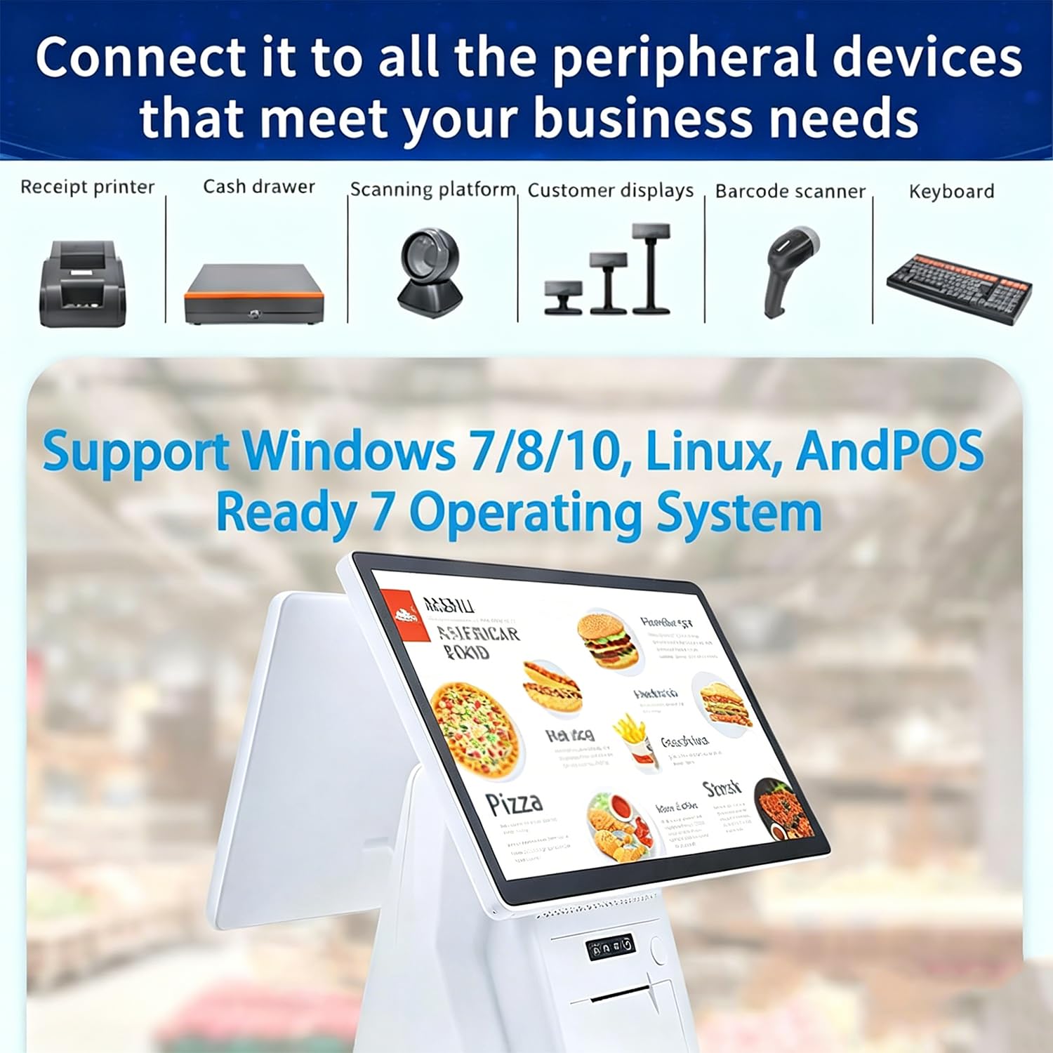 Terminale POS 15,6" con Stampante 58mm Integrata, Schermo Alta Risoluzione, Compatibile con Windows/Linux per Ordinazioni e Pagamenti Singlescreen