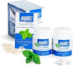 Epic Xylitol Peppermint Chewing Gum & Mints Bundle - 144 Pieces Peppermint Gum & 360 Mints - Sugar Free, Aspartame Free, Dentist-Recommended for Dry Mouth & Cavity Protection