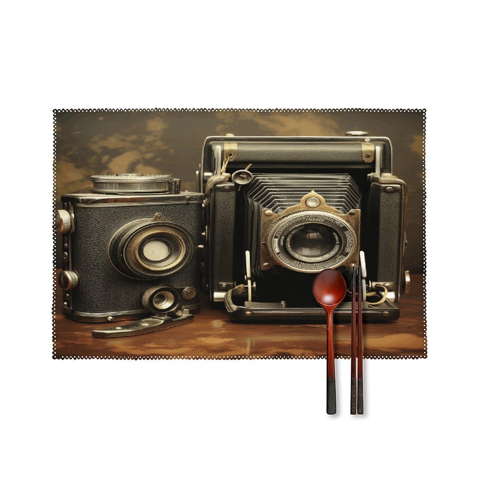 Old Camera Placemats Set of 4 Non-Slip Heat Resistant Table Mats Canvas Washable Cloth Place Mats Easy to Clean Premium Placemat for Kitchen Dining Table Decoration
