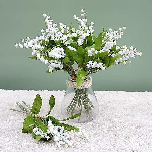 Miniatura 3 de Emivery Ramo de flores de lirio blanco de los valles, arreglo floral artificial de lirio del valle para decoración interior del hogar, boda, fiesta