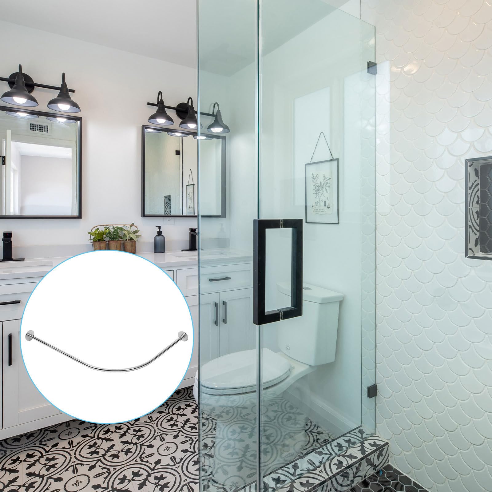 BESTOYARD Barra 70-95 Extensible Ducha Curva de Acero Inoxidable Cm